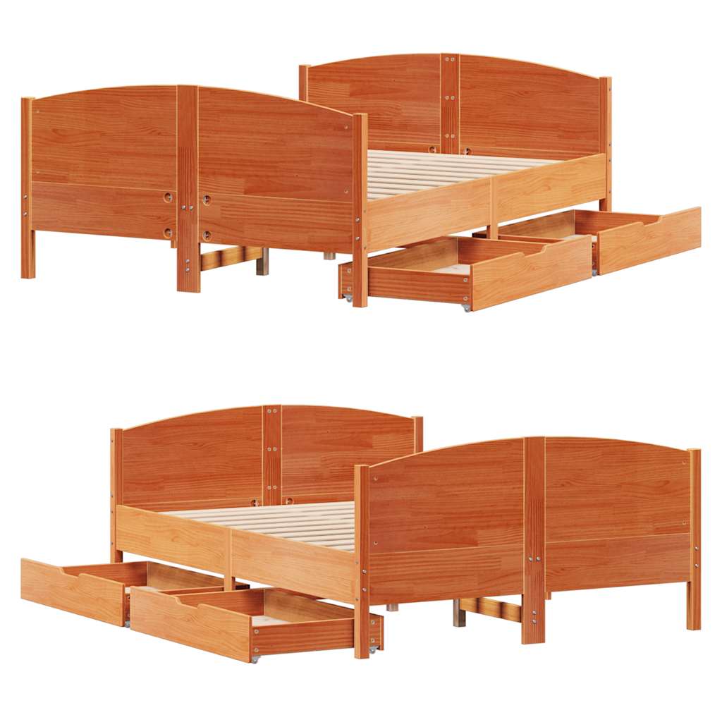 sengeramme uden madras 135x190 cm massivt fyrretræ brun
