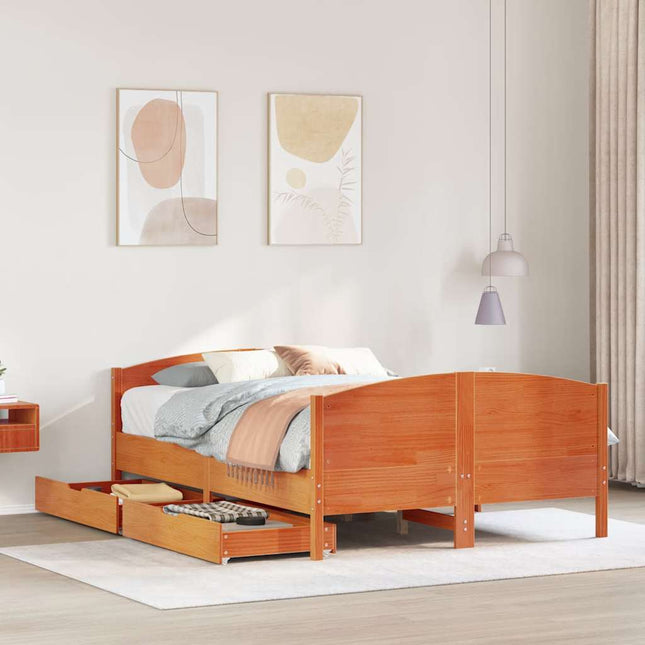 sengeramme uden madras 135x190 cm massivt fyrretræ brun