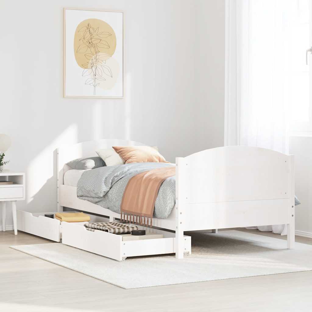 sengeramme uden madras 75x190 cm massivt fyrretræ hvid