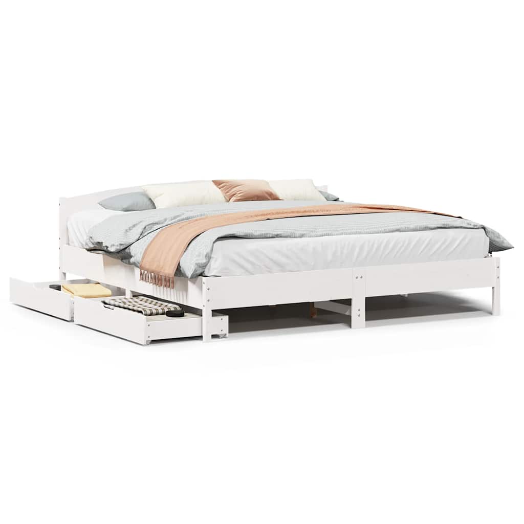 sengeramme uden madras 200x200 cm massivt fyrretræ hvid