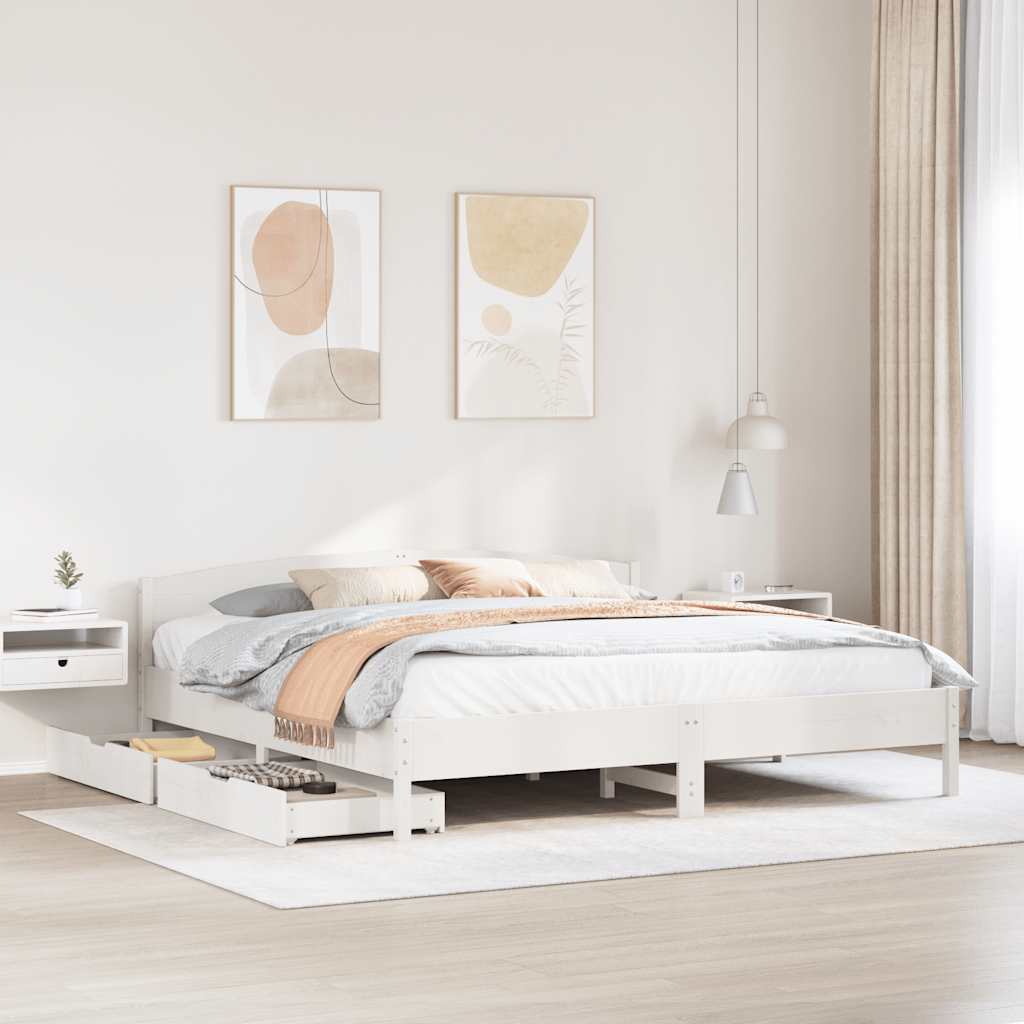 sengeramme uden madras 200x200 cm massivt fyrretræ hvid