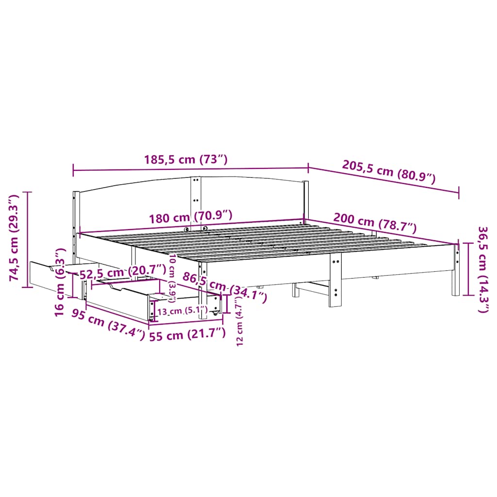 sengeramme uden madras 180x200 cm massivt fyrretræ hvid