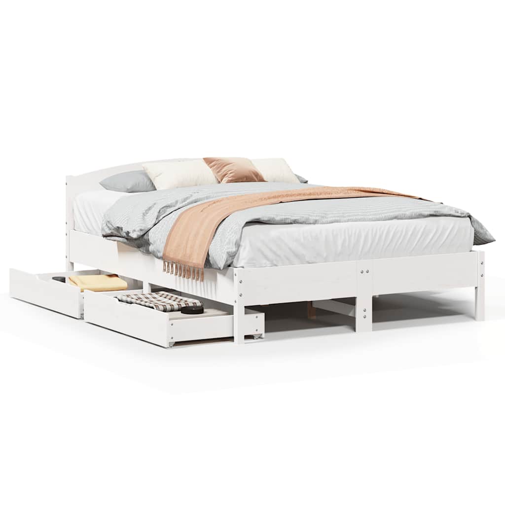 sengeramme uden madras 140x200 cm massivt fyrretræ hvid