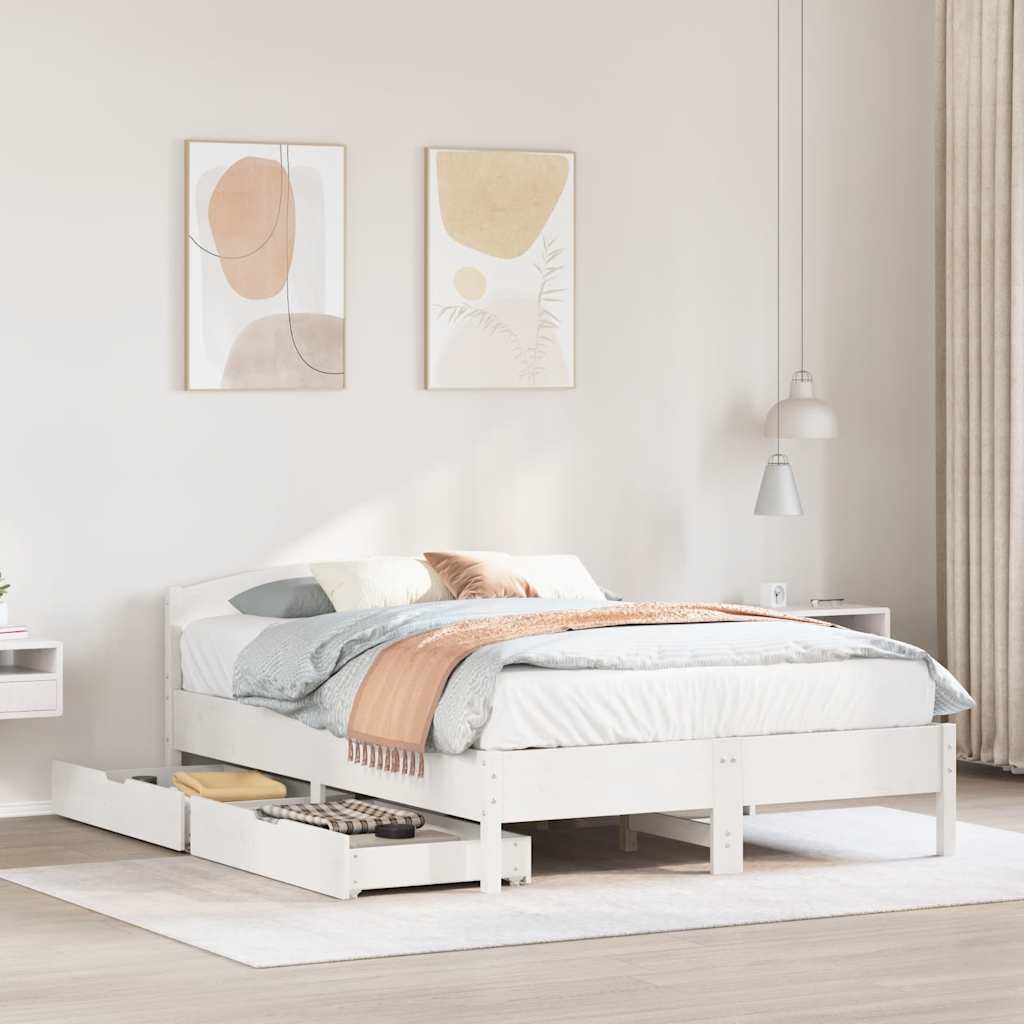 sengeramme uden madras 140x200 cm massivt fyrretræ hvid