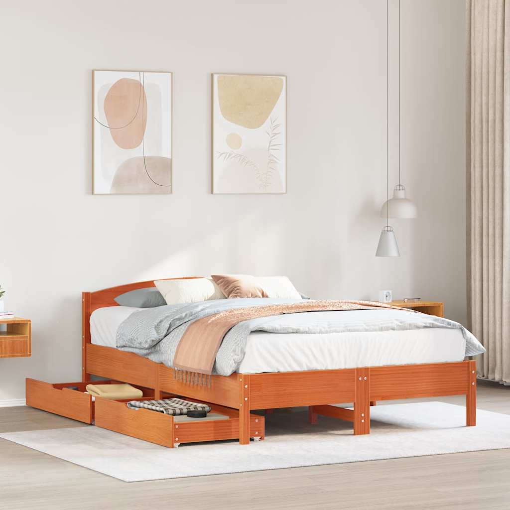 sengeramme uden madras 140x190 cm massivt fyrretræ gyldenbrun