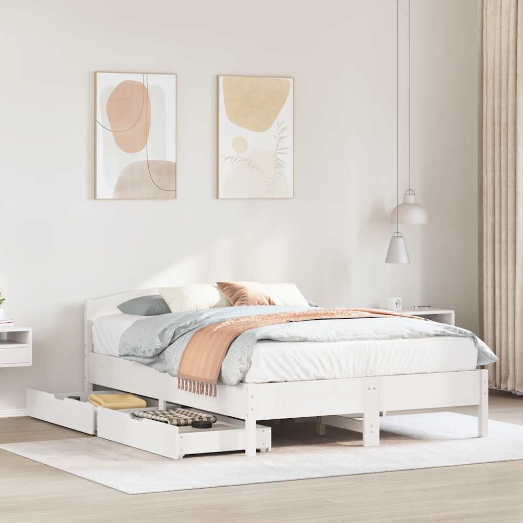sengeramme uden madras 135x190 cm massivt fyrretræ hvid
