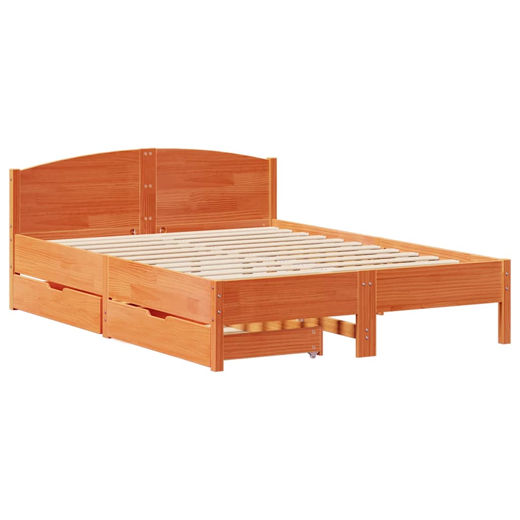 sengeramme uden madras 135x190 cm massivt fyrretræ brun