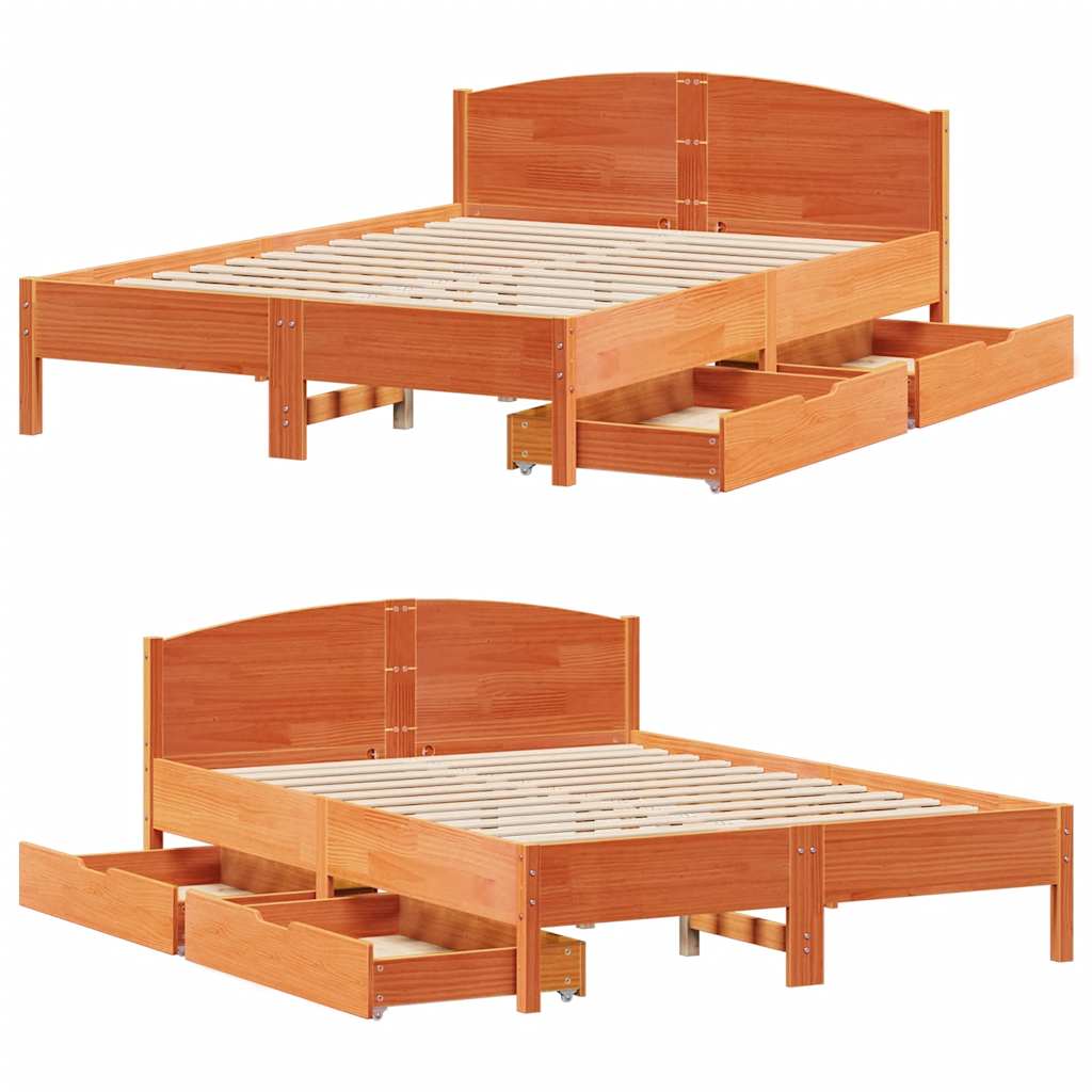 sengeramme uden madras 135x190 cm massivt fyrretræ brun