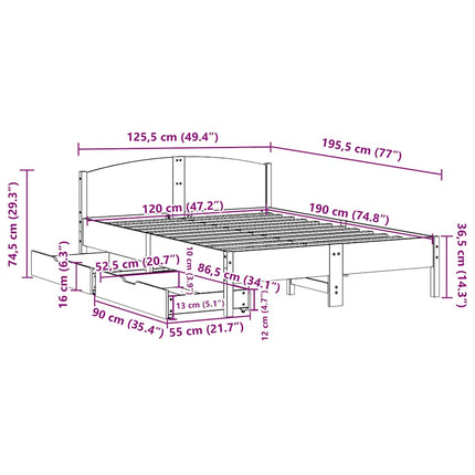 sengeramme uden madras 120x190 cm massivt fyrretræ gyldenbrun