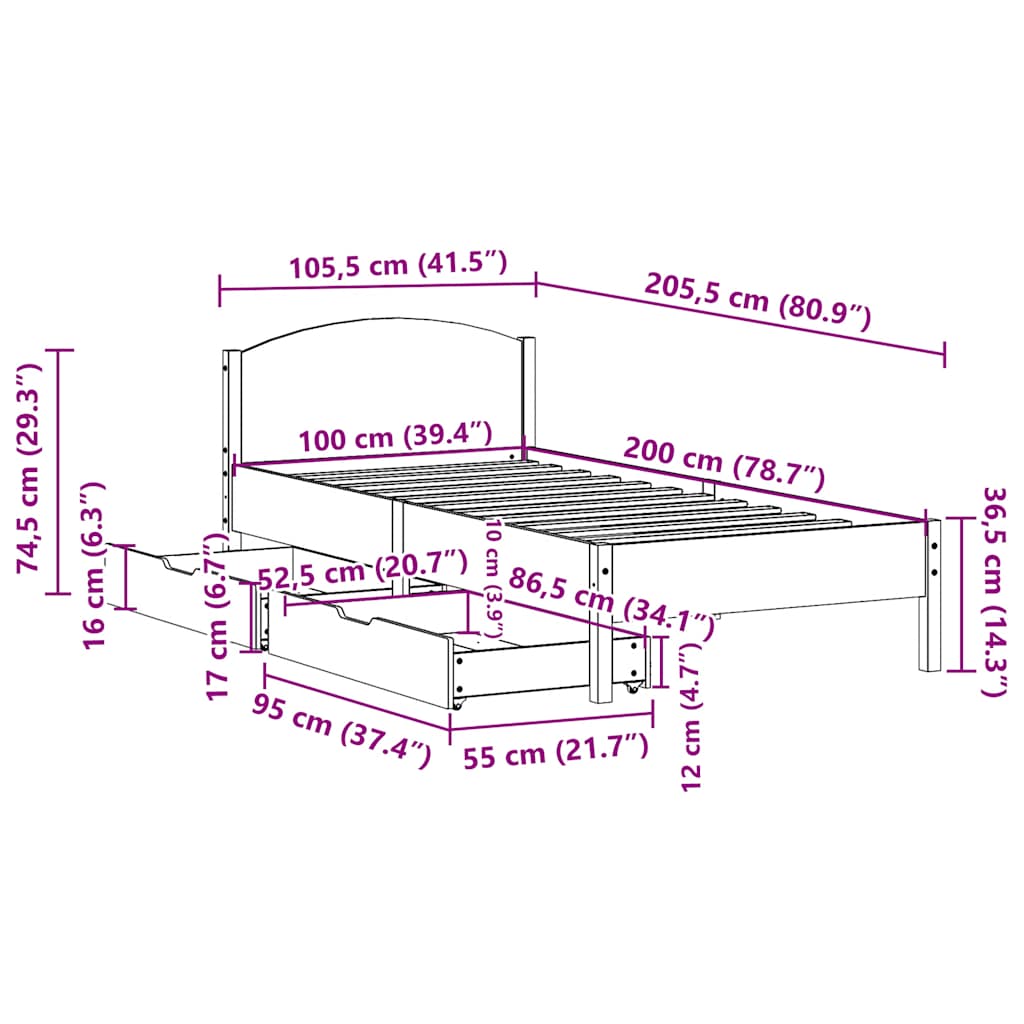 sengeramme uden madras 100x200 cm massivt fyrretræ gyldenbrun