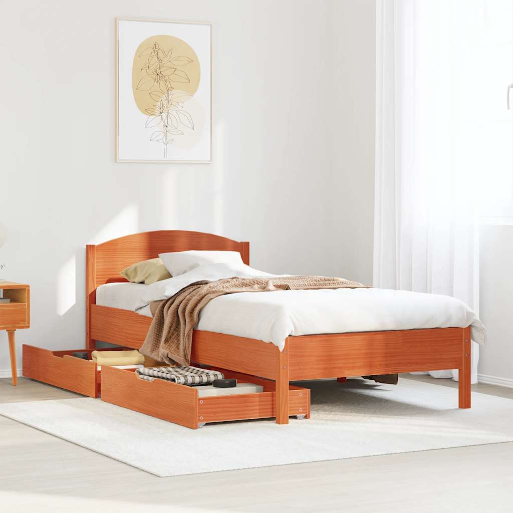 sengeramme uden madras 100x200 cm massivt fyrretræ gyldenbrun