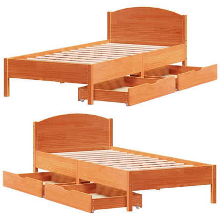sengeramme uden madras 90x200 cm massivt fyrretræ gyldenbrun