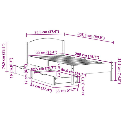 sengeramme uden madras 90x200 cm massivt fyrretræ gyldenbrun