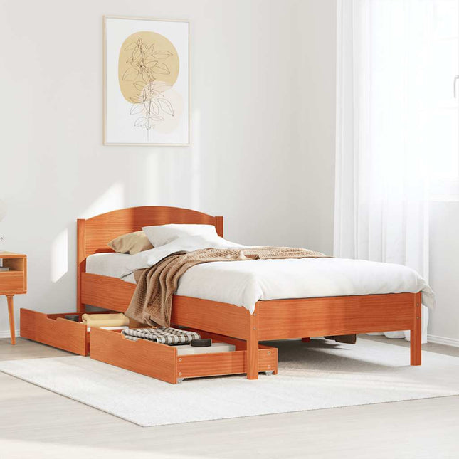 sengeramme uden madras 90x200 cm massivt fyrretræ gyldenbrun