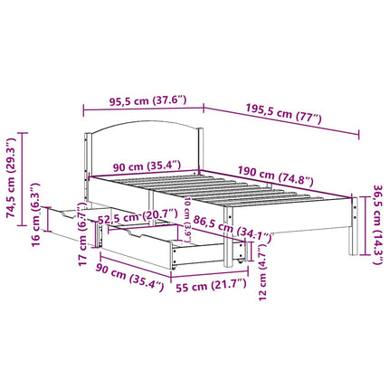 sengeramme uden madras 90x190 cm massivt fyrretræ gyldenbrun