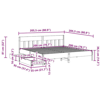 sengeramme uden madras 200x200 cm massivt fyrretræ