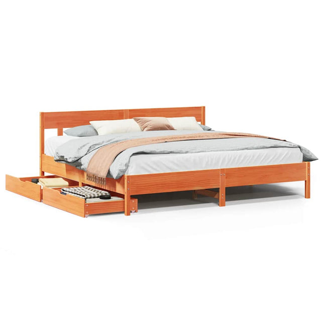 sengeramme uden madras 200x200 cm massivt fyrretræ gyldenbrun