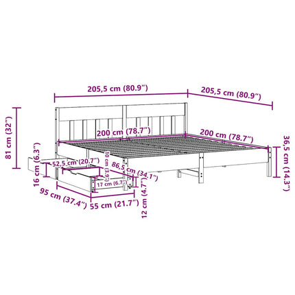 sengeramme uden madras 200x200 cm massivt fyrretræ gyldenbrun