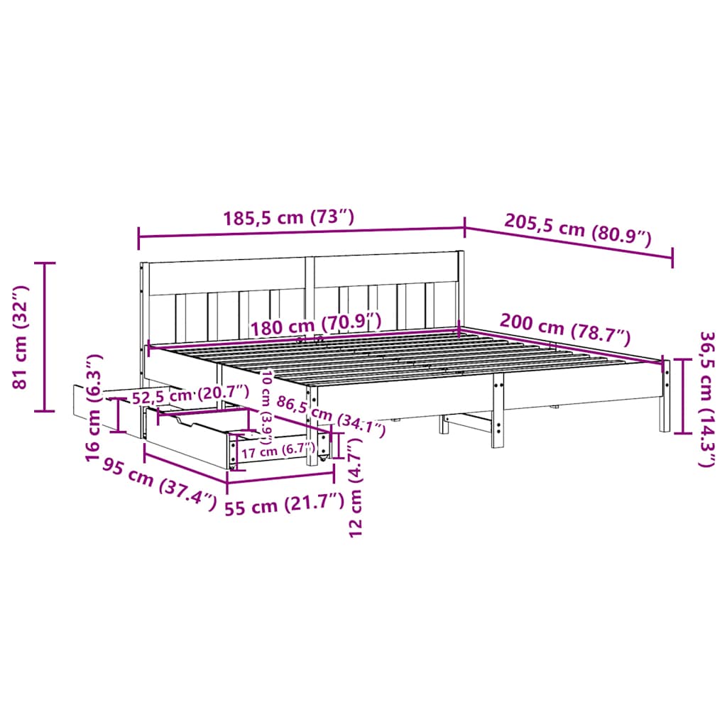 sengeramme uden madras 180x200 cm massivt fyrretræ hvid