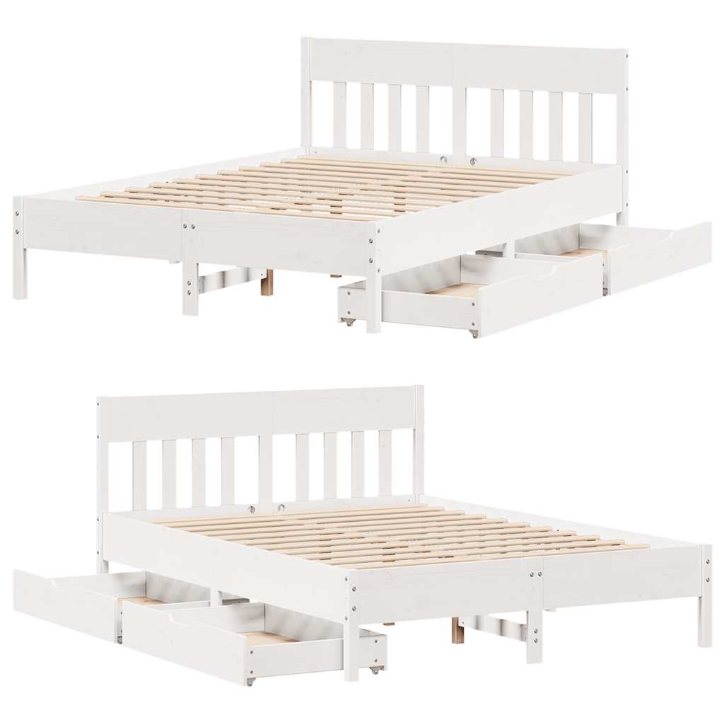 sengeramme uden madras 150x200 cm massivt fyrretræ hvid