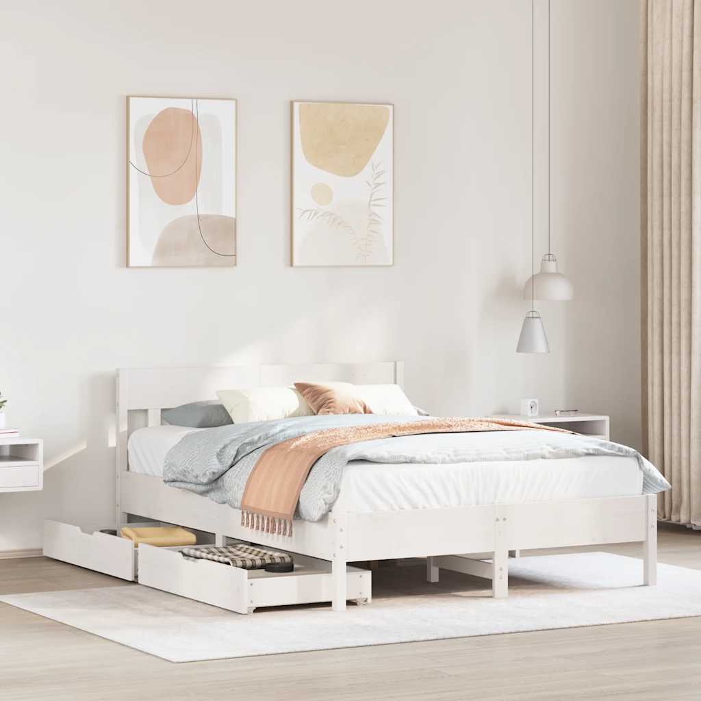 sengeramme uden madras 150x200 cm massivt fyrretræ hvid