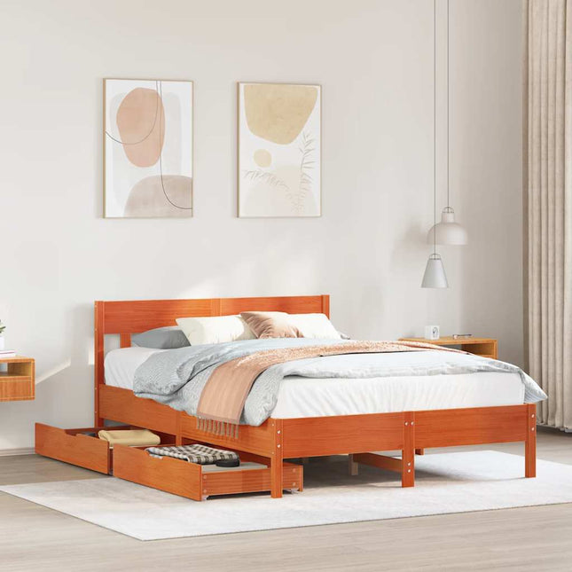 sengeramme uden madras 150x200 cm massivt fyrretræ gyldenbrun