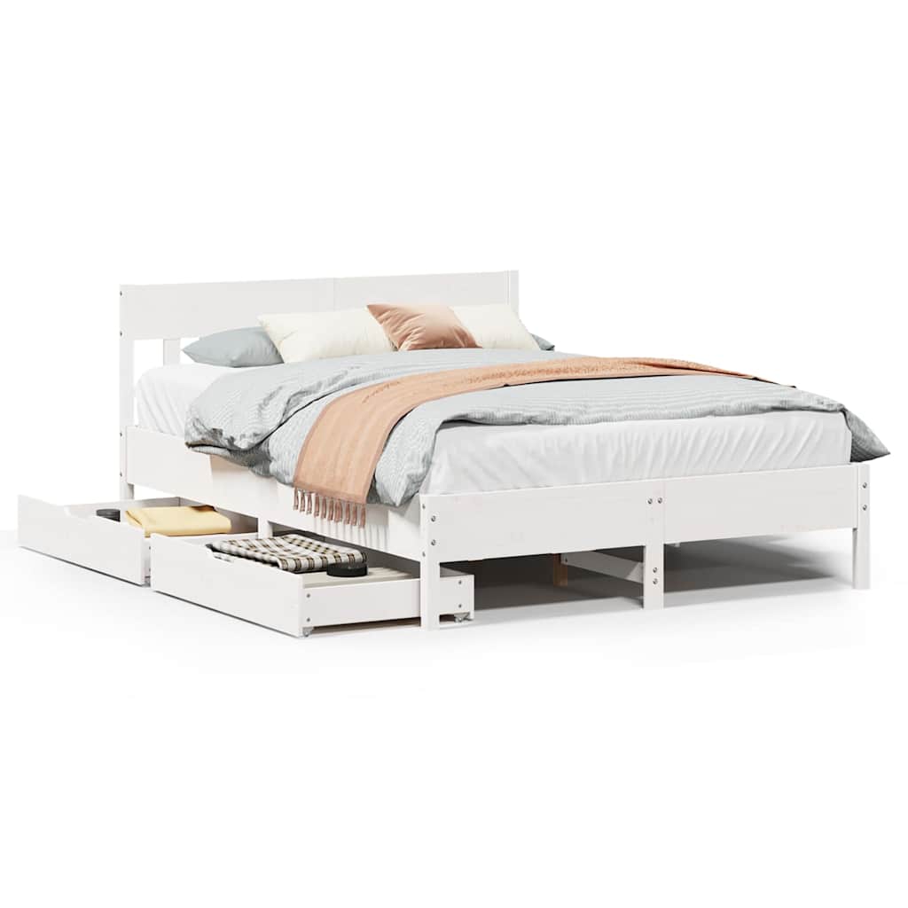 sengeramme uden madras 140x200 cm massivt fyrretræ hvid