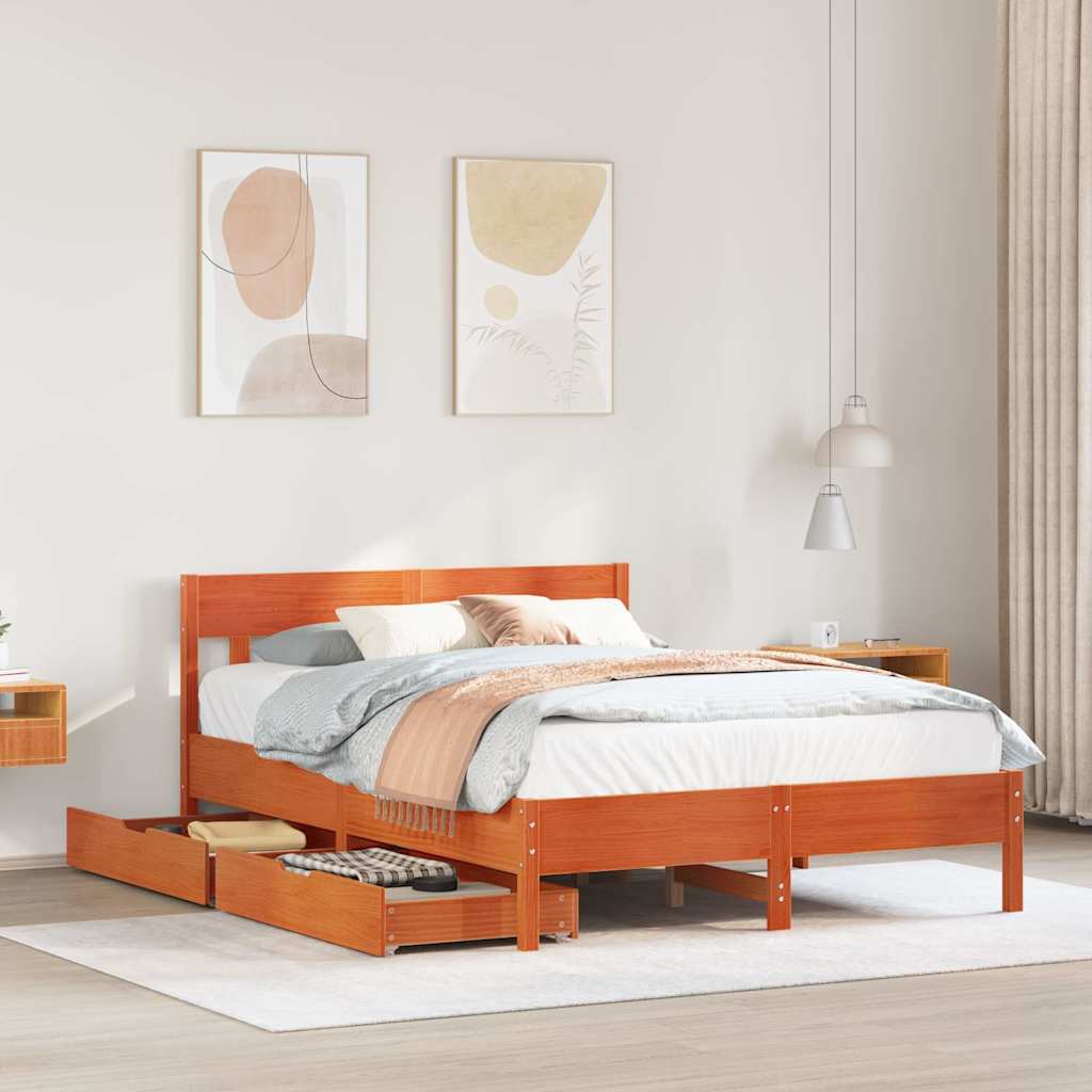 sengeramme uden madras 140x200 cm massivt fyr gyldenbrun