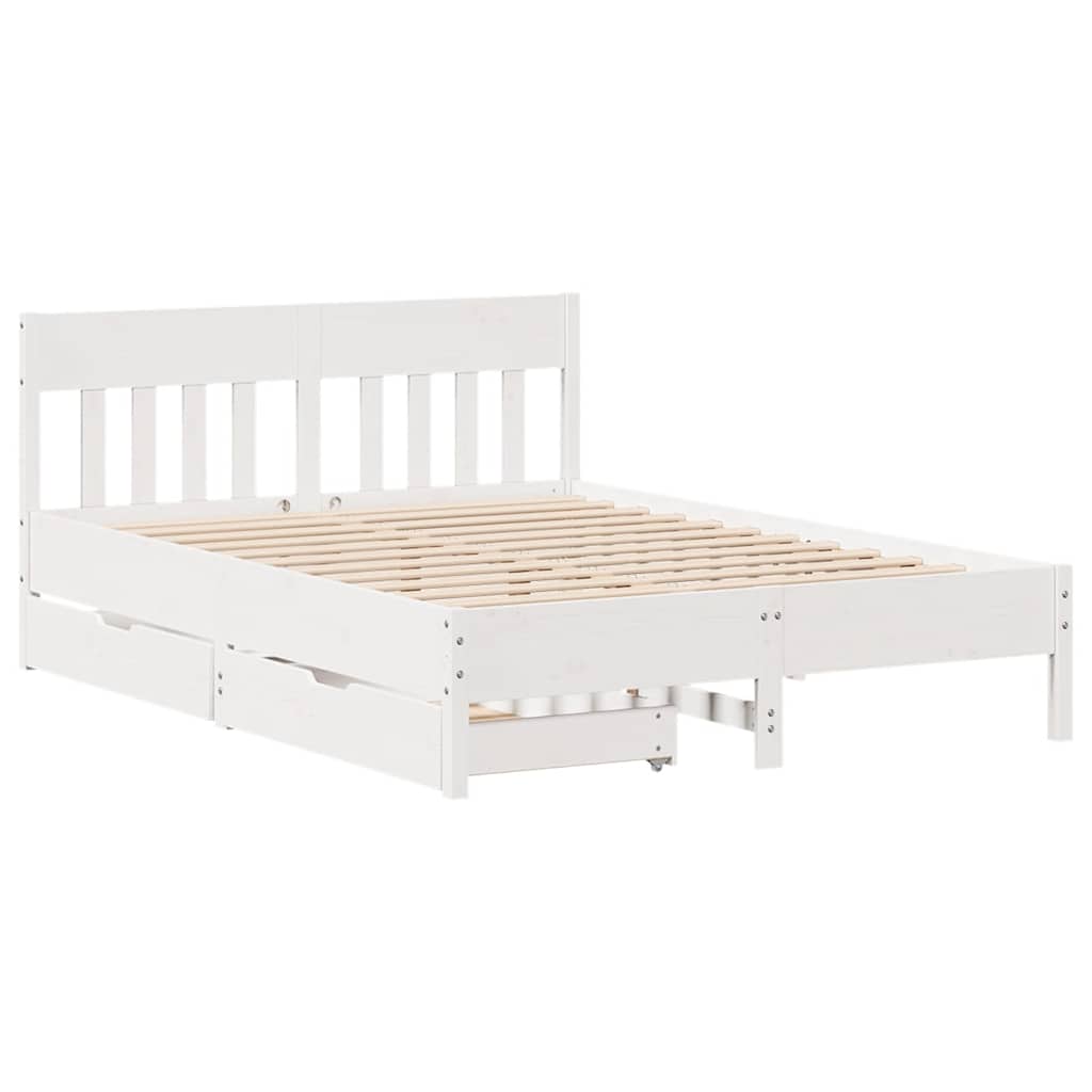 sengeramme uden madras 135x190 cm massivt fyrretræ hvid