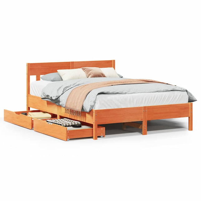 sengeramme uden madras 135x190 cm massivt fyrretræ brun