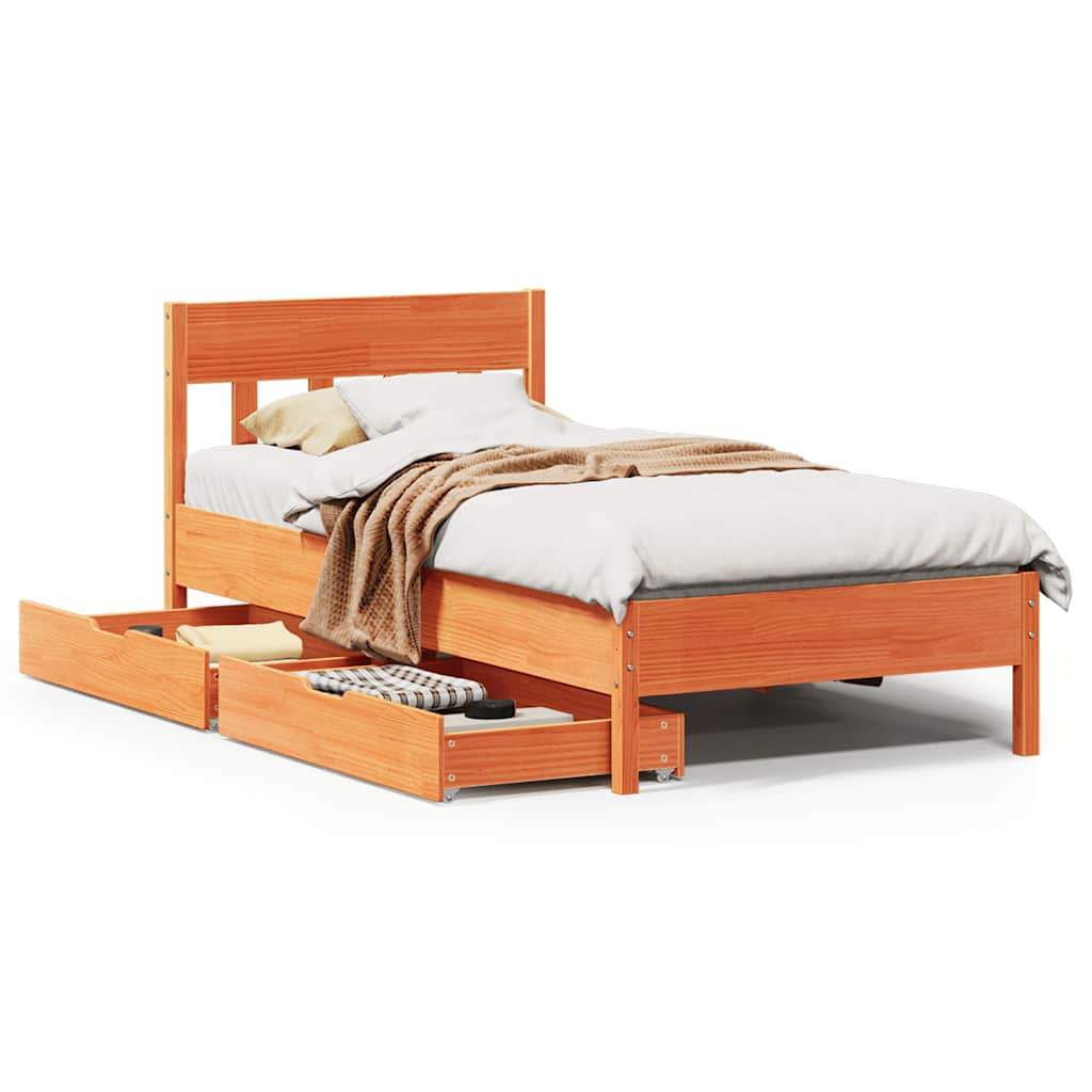 sengeramme uden madras 90x190 cm massivt fyrretræ gyldenbrun