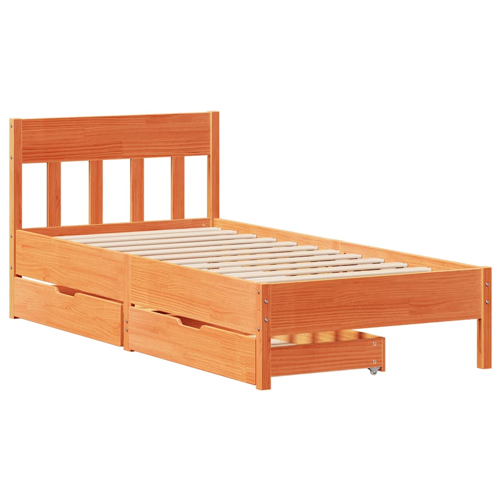 sengeramme uden madras 90x190 cm massivt fyrretræ gyldenbrun