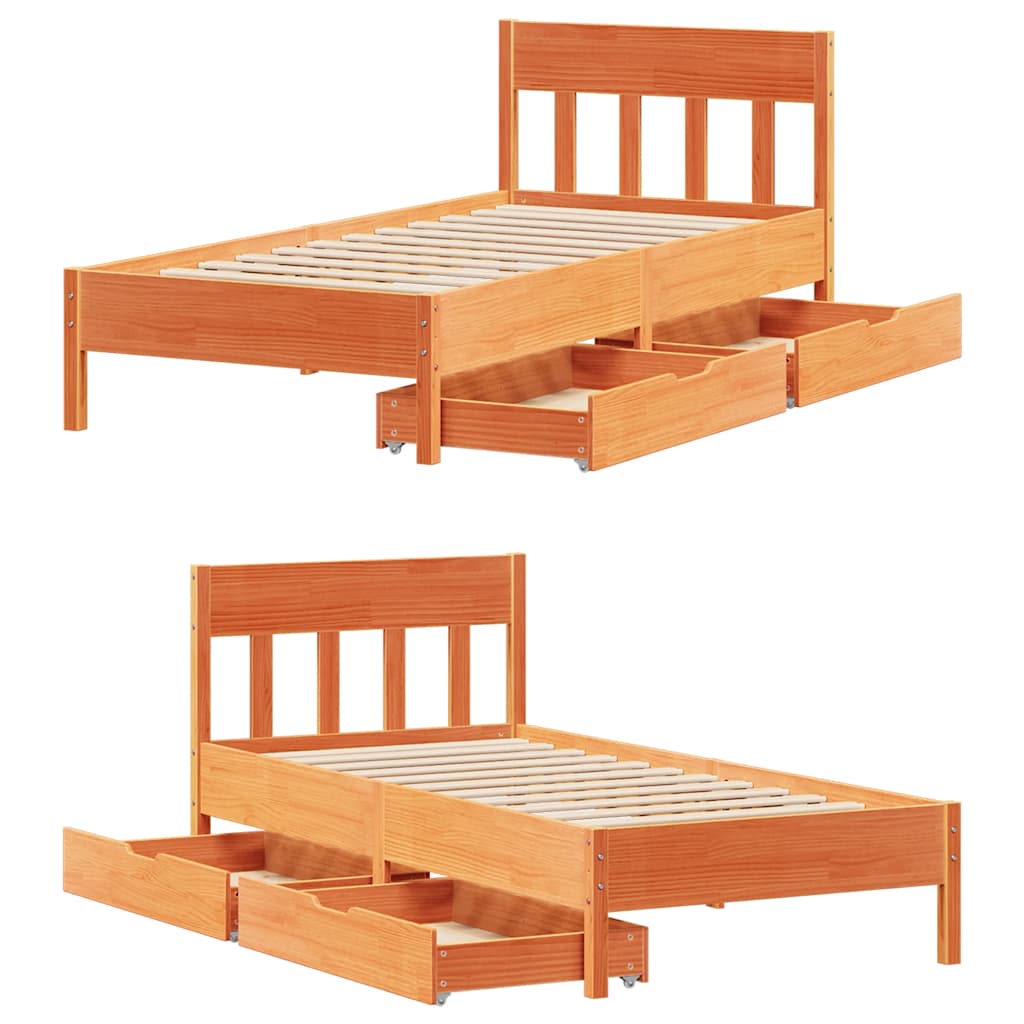 sengeramme uden madras 90x190 cm massivt fyrretræ gyldenbrun