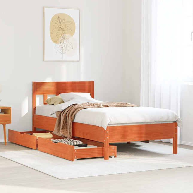 sengeramme uden madras 90x190 cm massivt fyrretræ gyldenbrun
