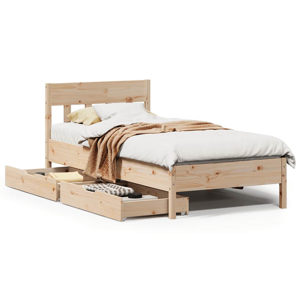 sengeramme uden madras 75x190 cm massivt fyrretræ