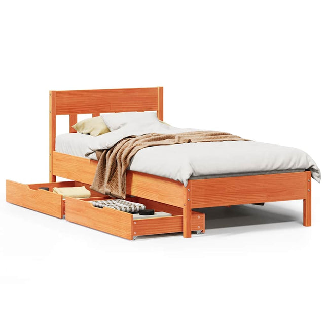 sengeramme uden madras 75x190 cm massivt fyrretræ gyldenbrun