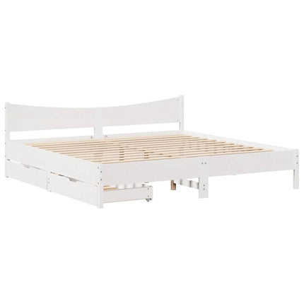 sengeramme med skuffer 200x200 cm massivt fyrretræ hvid