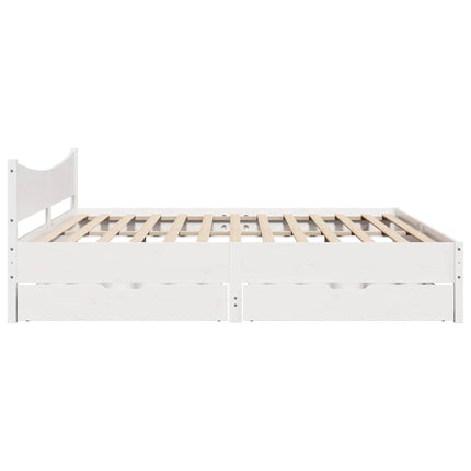 sengeramme med skuffer 200x200 cm massivt fyrretræ hvid