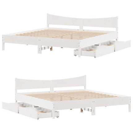 sengeramme med skuffer 200x200 cm massivt fyrretræ hvid