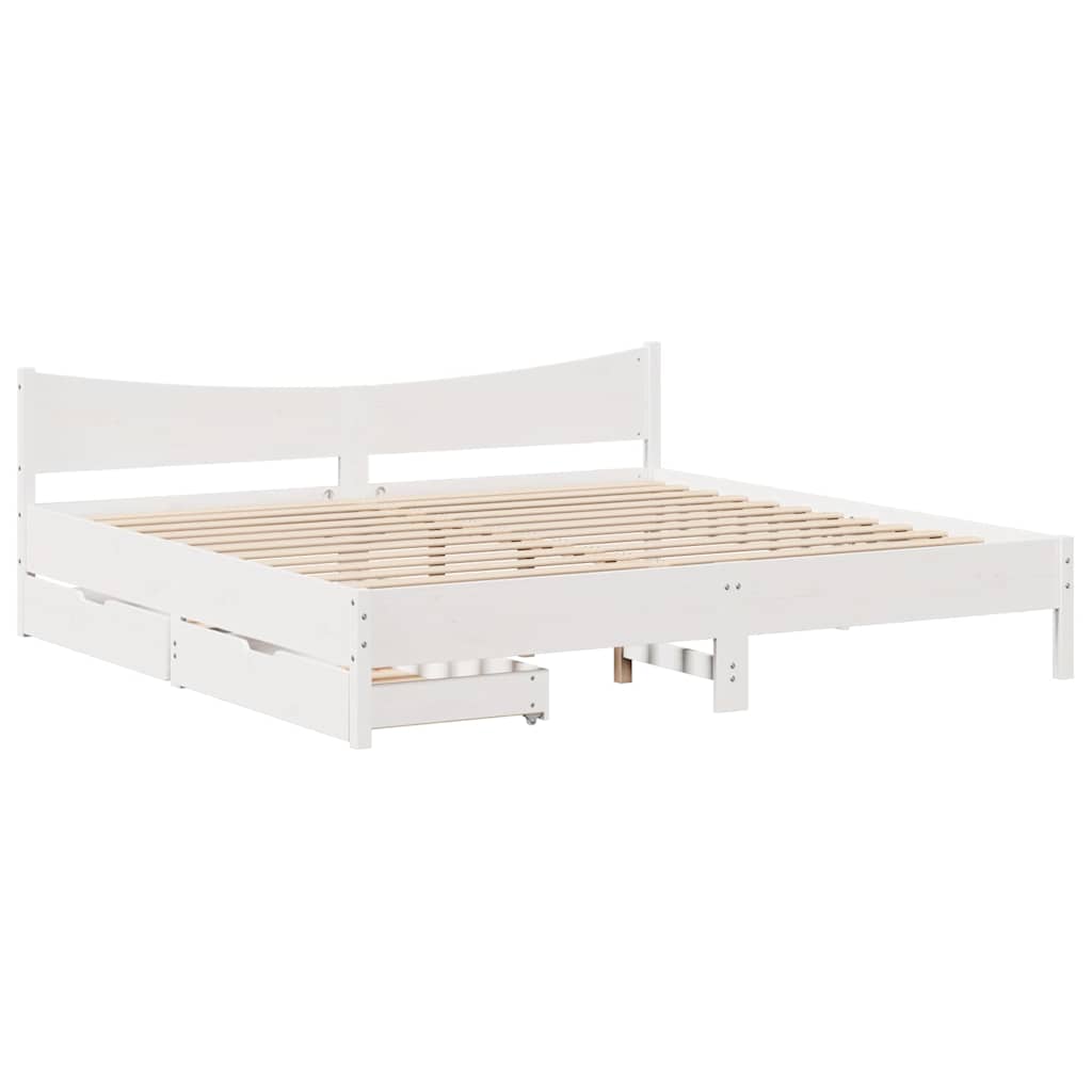 sengeramme med skuffer 180x200 cm massivt fyrretræ hvid