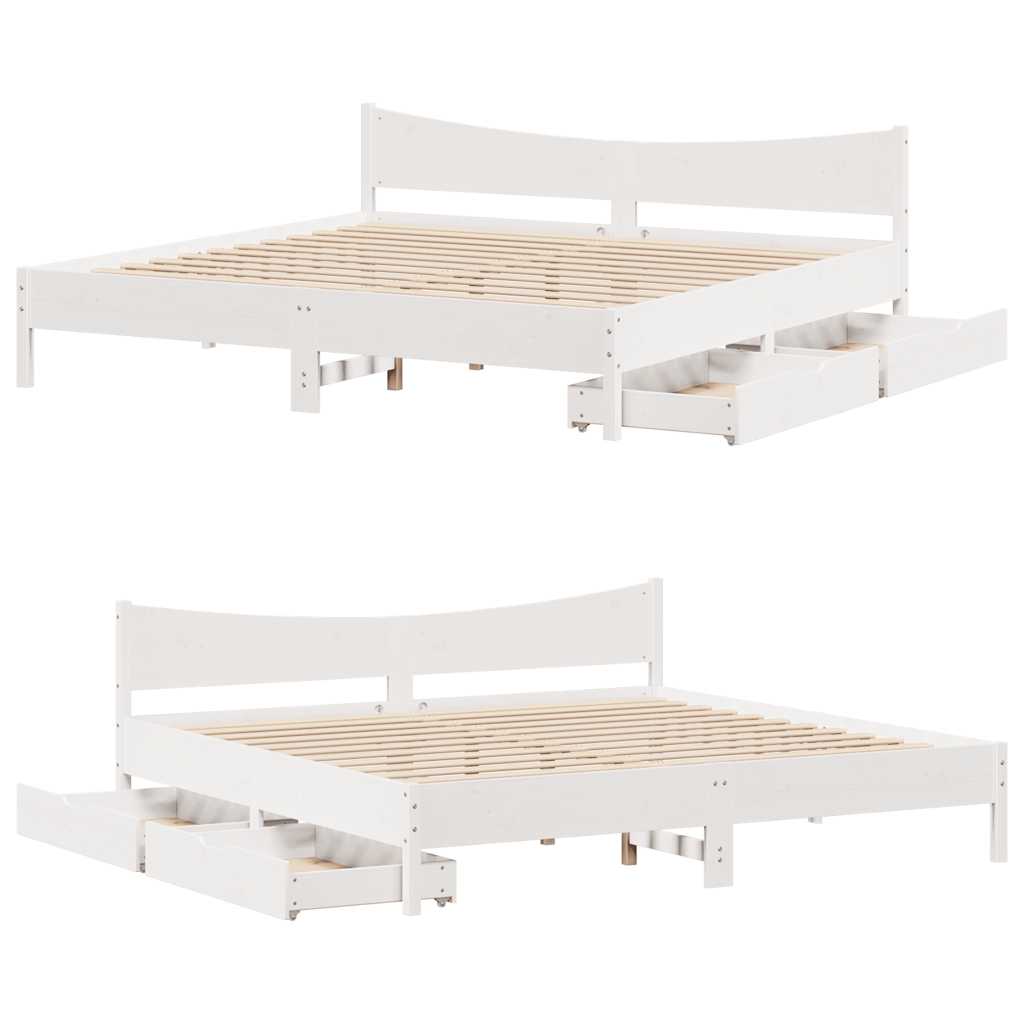 sengeramme med skuffer 180x200 cm massivt fyrretræ hvid