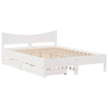 sengeramme med skuffer 150x200 cm massivt fyrretræ hvid