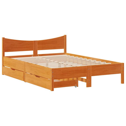 sengeramme med skuffer 150x200 cm massivt fyrretræ gyldenbrun