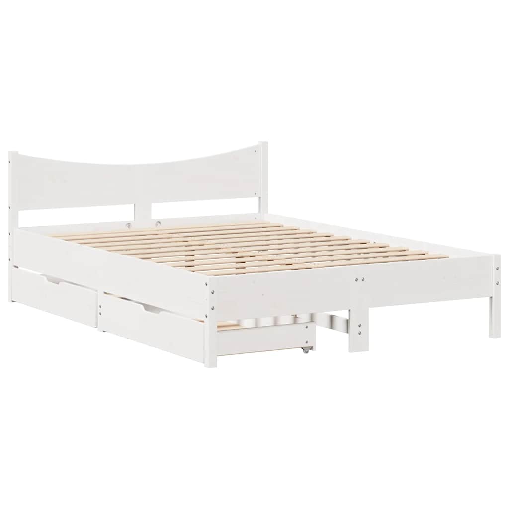 sengeramme med skuffer 120x200 cm massivt fyrretræ hvid