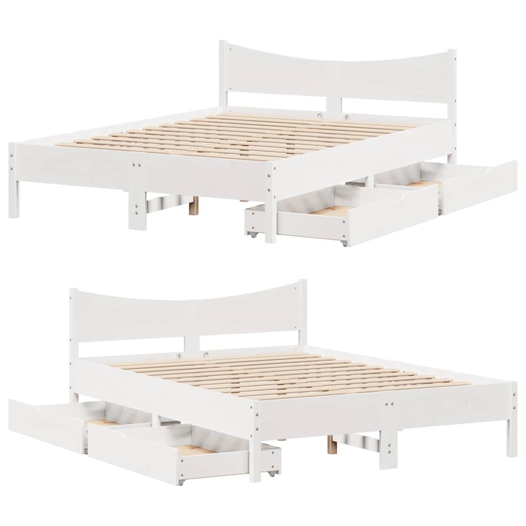 sengeramme med skuffer 120x200 cm massivt fyrretræ hvid