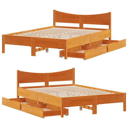 sengeramme med skuffer 120x200 cm massivt fyrretræ gyldenbrun