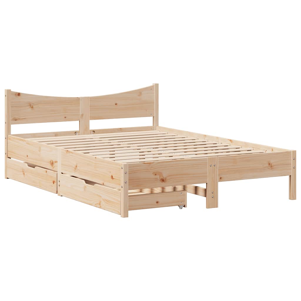 sengeramme med skuffer 135x190 cm massivt fyrretræ hvid