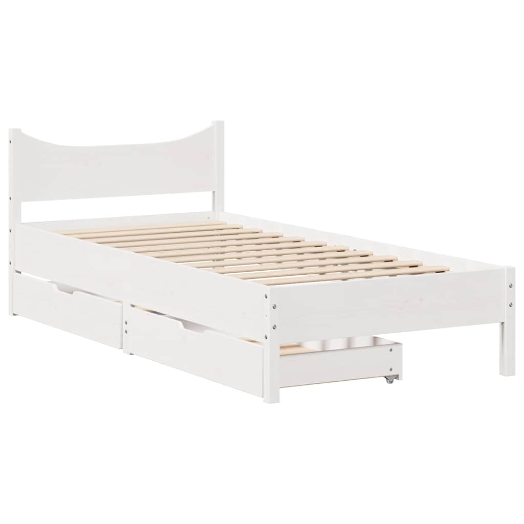 sengeramme med skuffer 75x190 cm massivt fyrretræ hvid