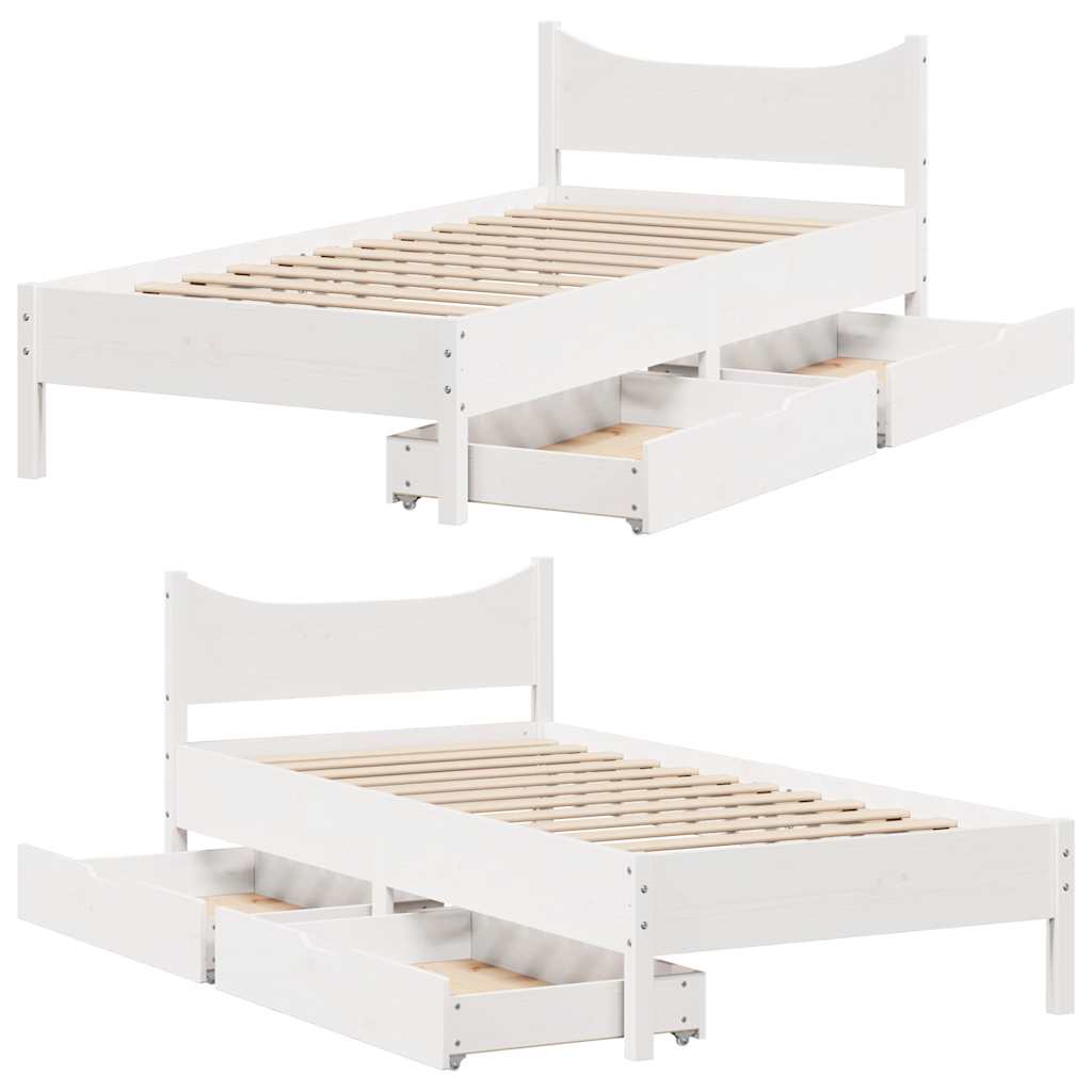 sengeramme med skuffer 75x190 cm massivt fyrretræ hvid