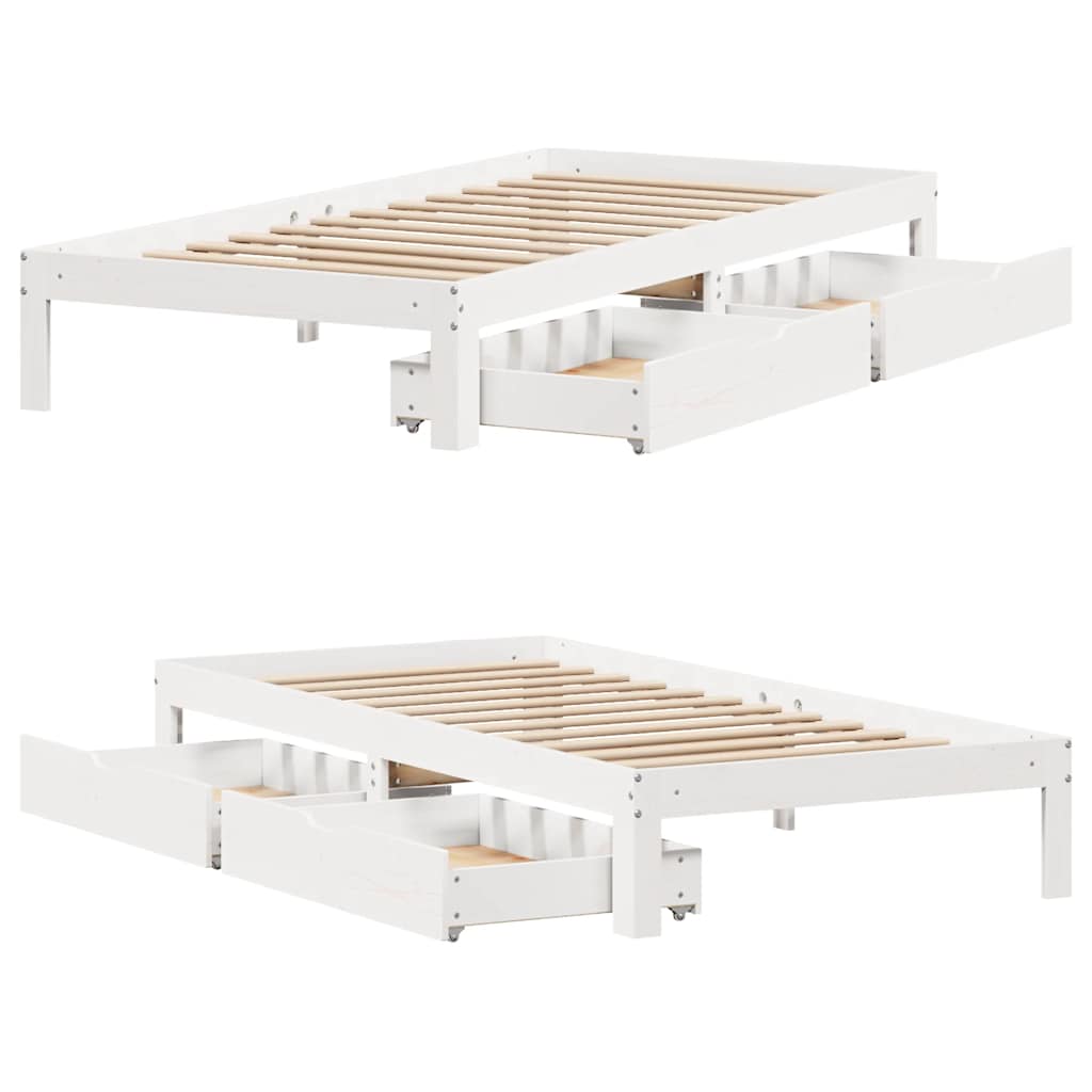 sengeramme med skuffer 75x190 cm massivt fyrretræ hvid